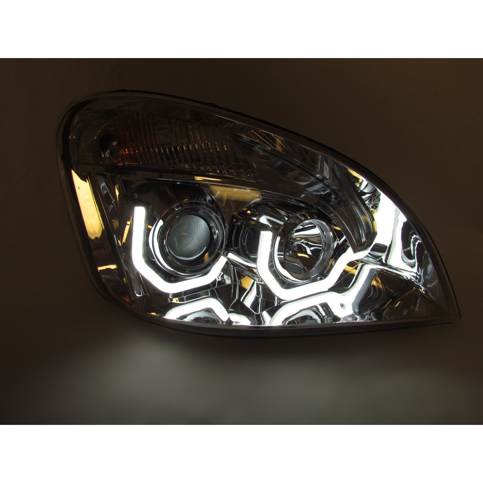 Freightliner Cascadia Chrome Housing Projector Headlights - High Performance LED Headlights for Semi Trucks | Perfect for Night Driving & Enhanced Road Visibility