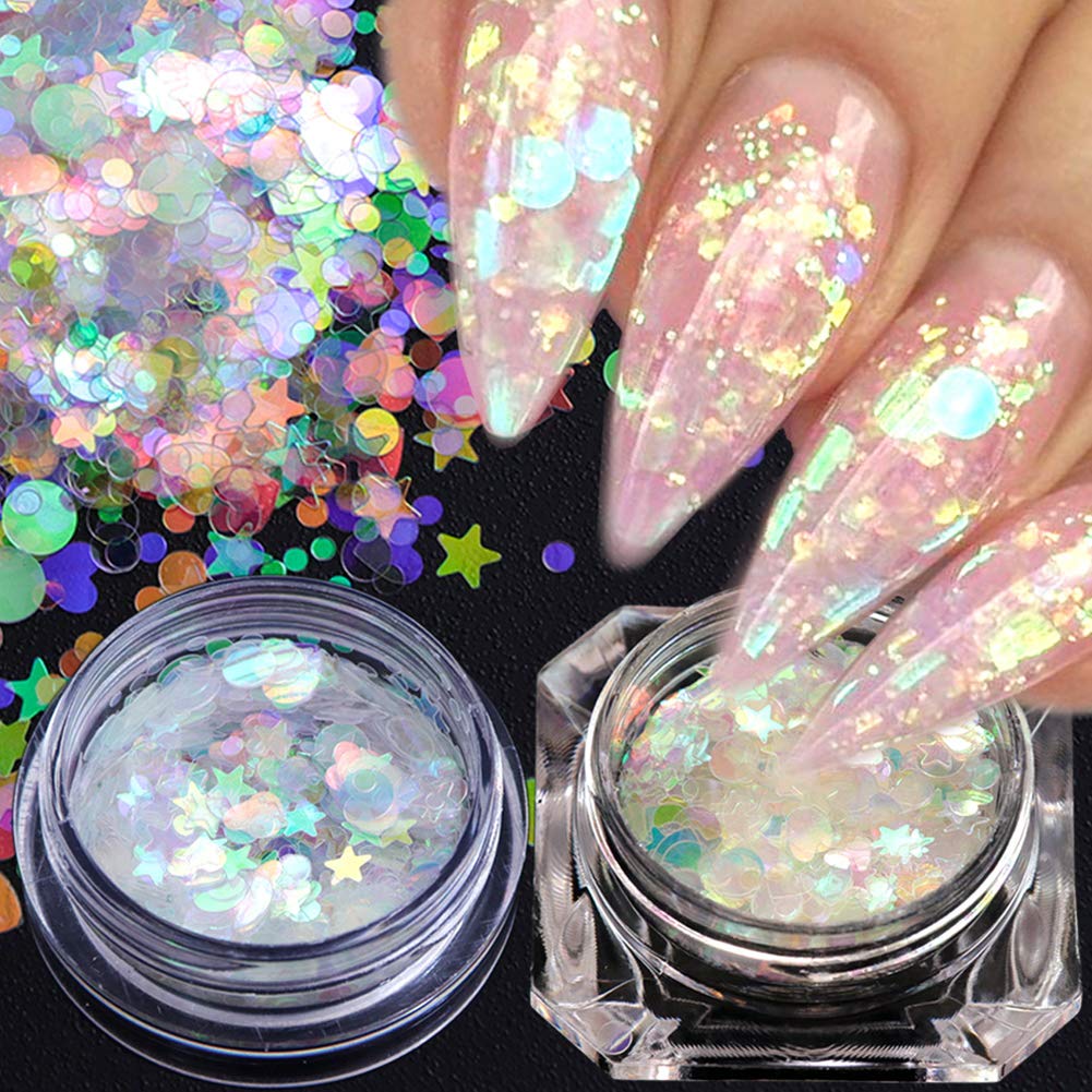 3D Mermaid Sequins Flakes - Iridescent DIY Glitter Stickers for Nail Art, Manicure & Makeup Decoration (12 Pots) | Perfect for Party Nails, Salon Designs & DIY Beauty Projects