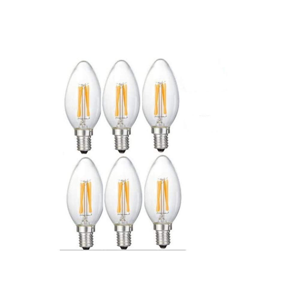 6-Pack 6W Non-Dimmable LED Filament Candle Bulbs - 5000K Daylight White, 600LM, E12 Candelabra Base (60W Incandescent Equivalent) - Perfect for Chandeliers, Wall Sconces & Decorative Lighting