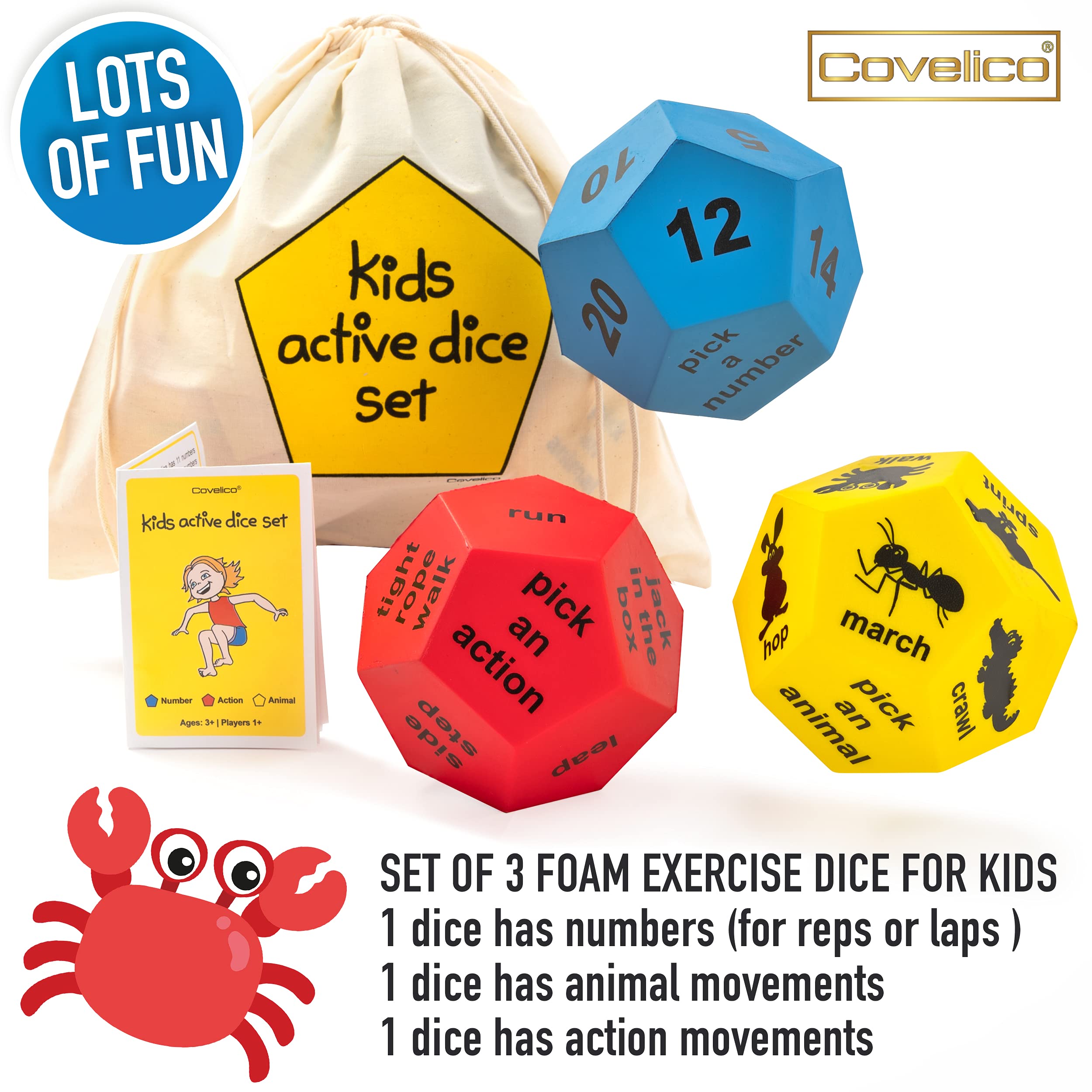 Fun Exercise Dice for Kids - Indoor & Outdoor PE Equipment, Active Play Toys for Toddlers & Children in Preschool, Kindergarten & Elementary School - Perfect for Recess, Gym Class & Home Playtime