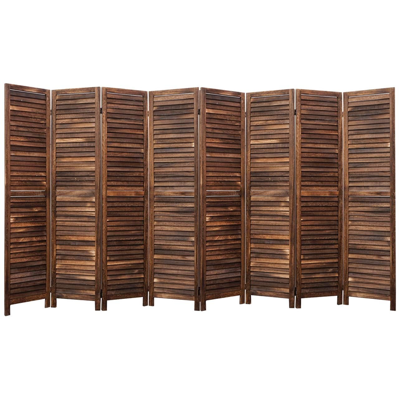 Legacy Decor 8-Panel Wood Room Divider - Full Length Louver Shutters in Brown | Privacy Screen for Bedroom, Office & Living Space