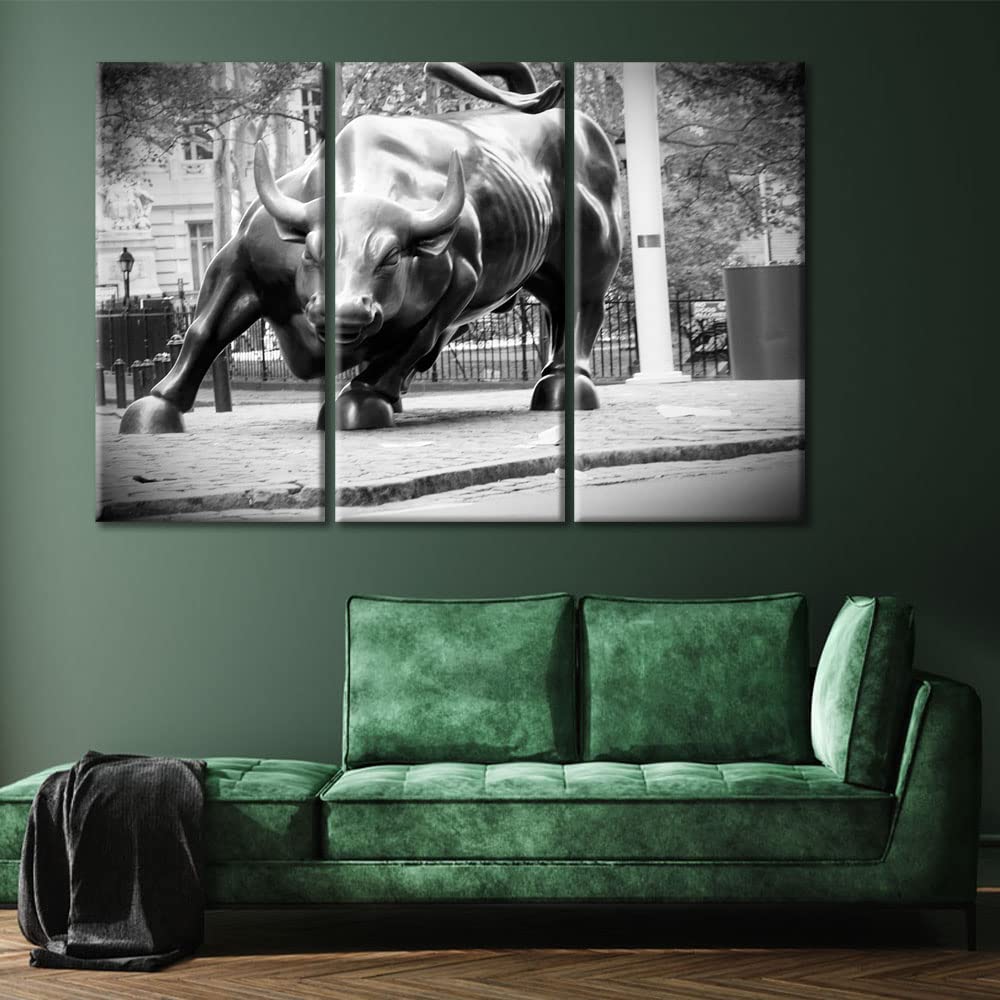 Black and White Bull Wall Art - 3 Panel Framed Canvas Prints for Living Room, Bedroom & Office Decor - 42