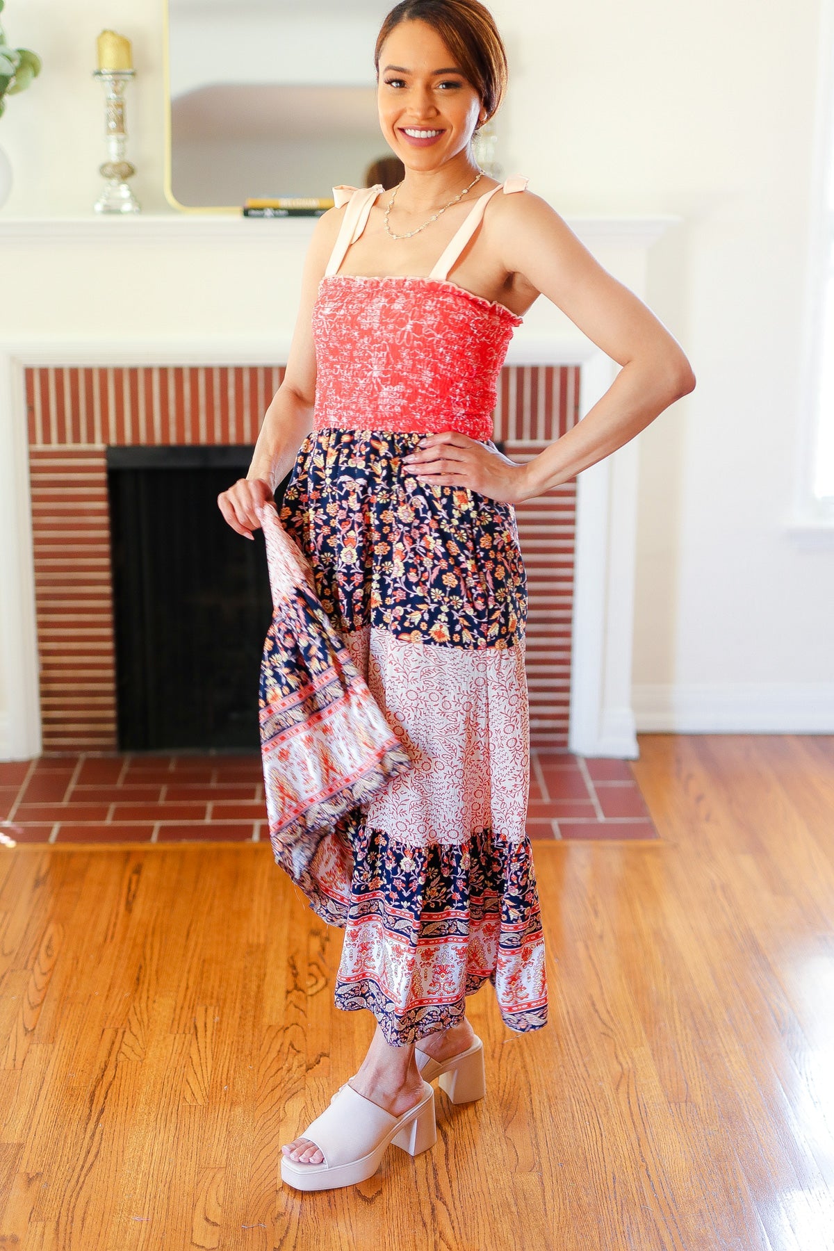 Orange Floral Smocked Tube Top Tiered Maxi Dress - Boho Summer Beach Dress for Vacation, Pool Party & Music Festival