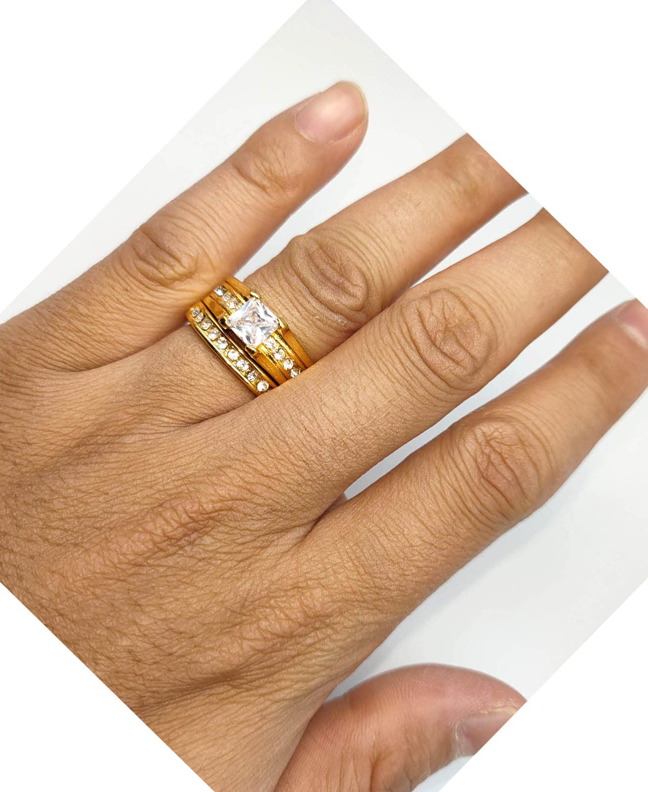 18K Gold Plated Matching Couple Rings for Women & Men - AAA CZ Wedding Band Set for Anniversary, Engagement & Romantic Gifts