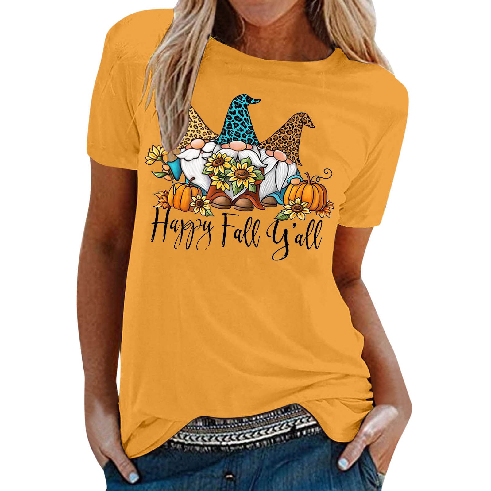 Women's Casual Fall Printed Short Sleeve T-Shirt - Round Neck Tunic Top with Raglan Sleeves for Everyday Wear, Outfits & Layering