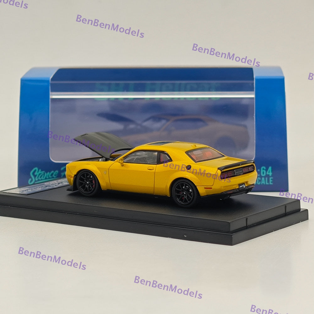 1:64 Scale SH Dodge SRT Hellcat Diecast Model Car with Opening Hood - Limited Edition Collectible Yellow Muscle Car for Display & Racing Enthusiasts