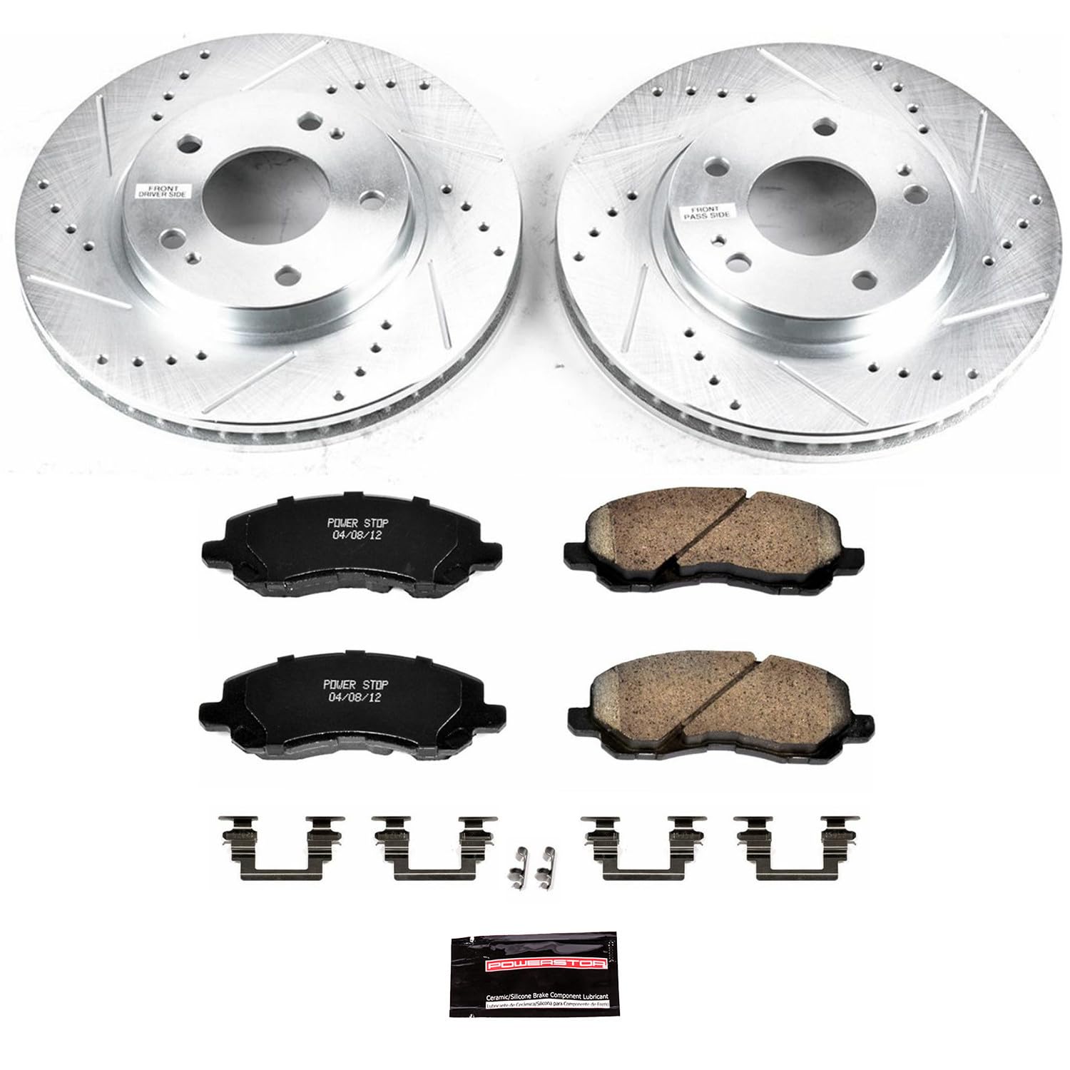 Power Stop K1678 Z23 Carbon Fiber Brake Pads & Drilled/Slotted Rotors Kit - Compatible with Mitsubishi Eclipse, Lancer, Outlander & Dodge Stratus, Chrysler Sebring - High Performance Braking for Racing & Daily Driving