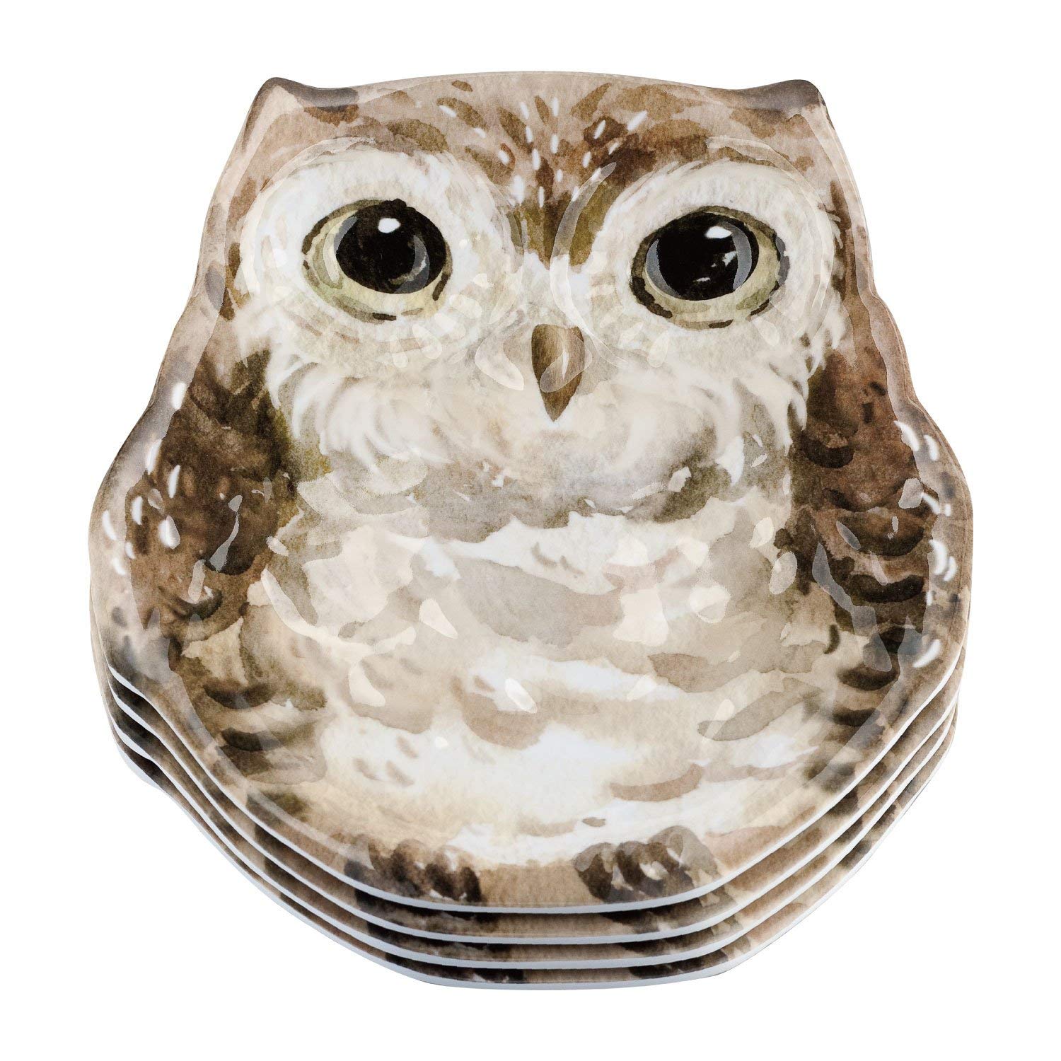 UPware 4-Piece 9 Inch Melamine Owl Decor Dinner Plates - Durable Salad & Dessert Plates for Kids, Party, Picnic & Home Decor (Owl Design)