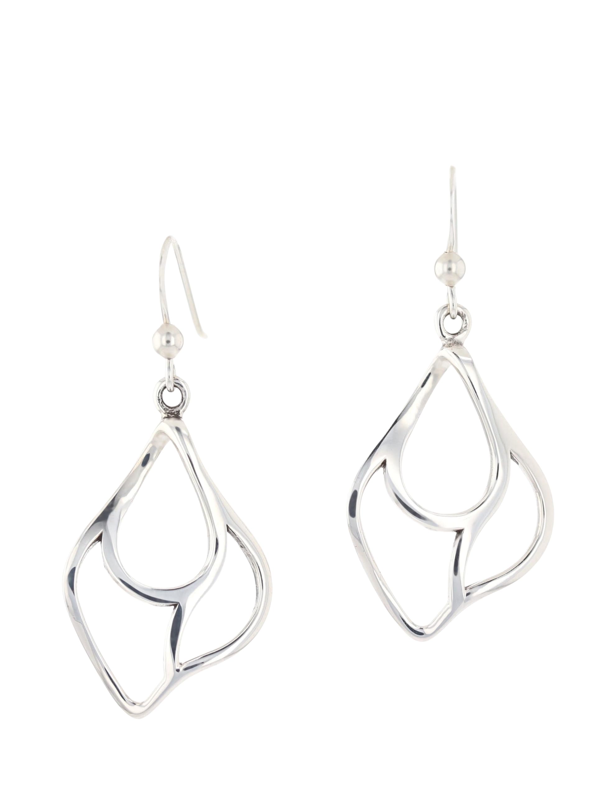 Contemporary Sterling Silver Curved Teardrop Dangle Earrings for Women - Elegant Everyday & Evening Wear Jewelry