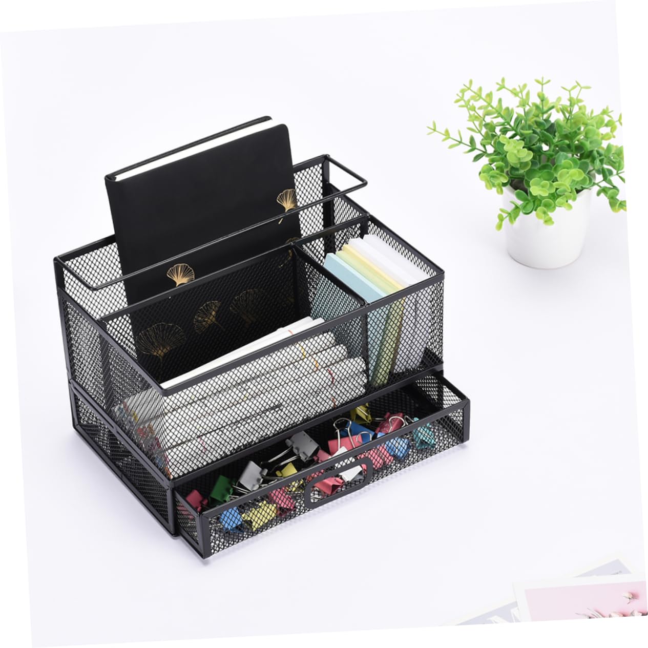 Stainless Steel Mesh Desk Organizer - Metal Pencil Holder & Office Supplies Storage Basket for Home, Office, School (Perfect for Organizing Pens, Markers, Scissors & Stationery)