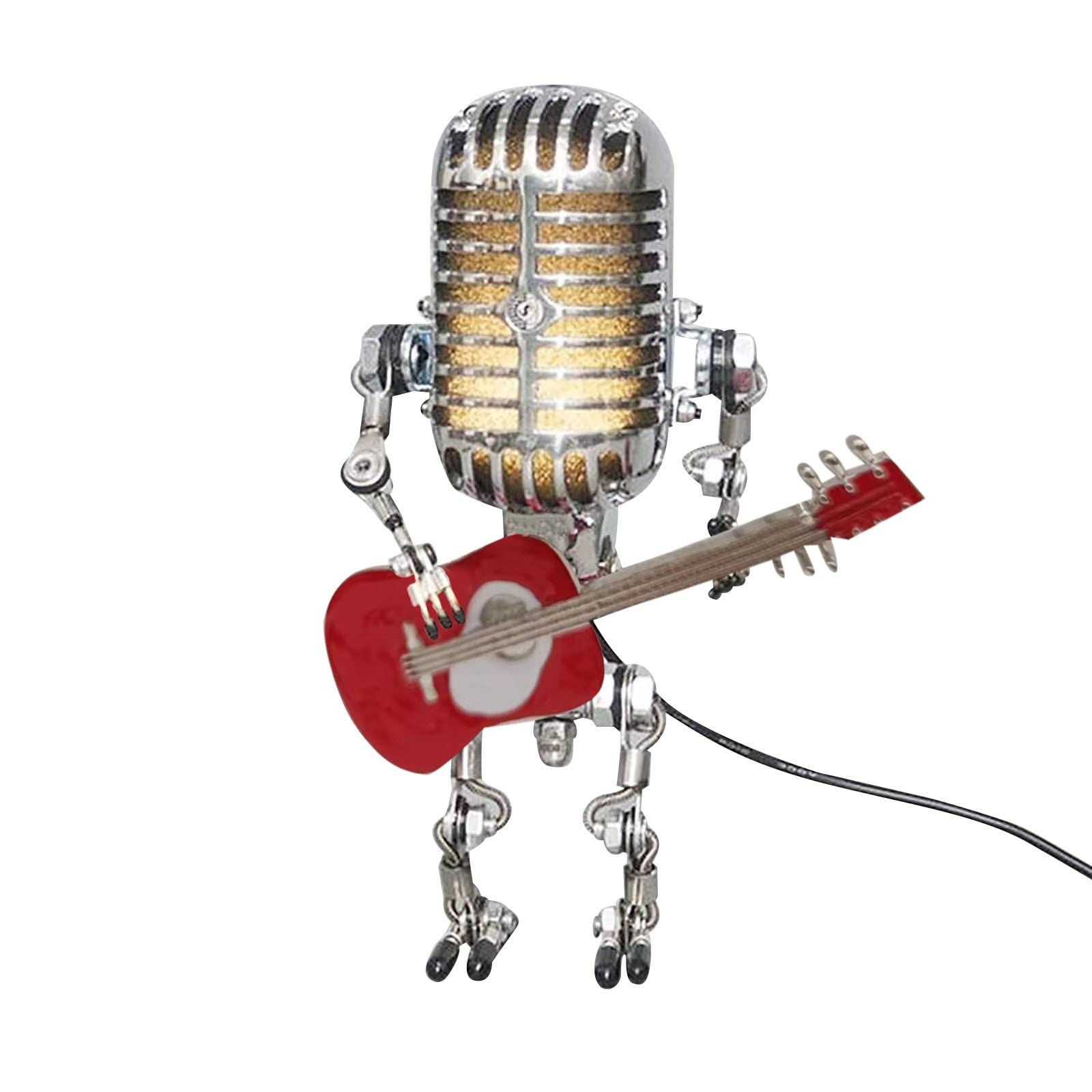 Vintage Robot Table Lamp with Microphone & Guitar - Retro Style Adjustable Desk Light for Bedroom, Bar, Restaurant - Perfect for Home Decor, Gaming Room & Themed Parties