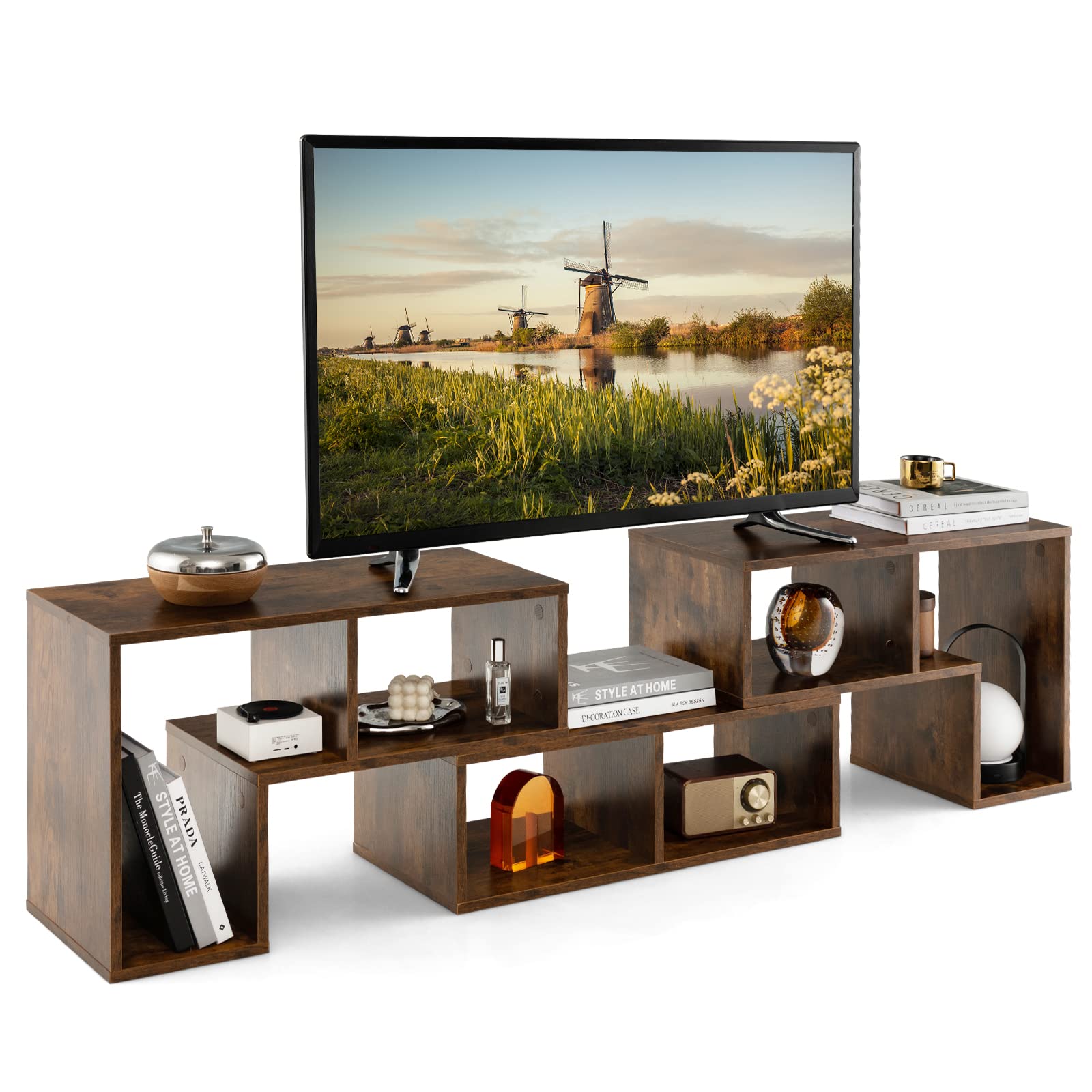 Tangkula 3-Piece Modular TV Stand for 50-65 Inch TVs - Modern Entertainment Center with Open Storage Shelves, DIY Combination Console for Living Room (Brown) | Perfect for Home Theater Setup & Living Room Organization