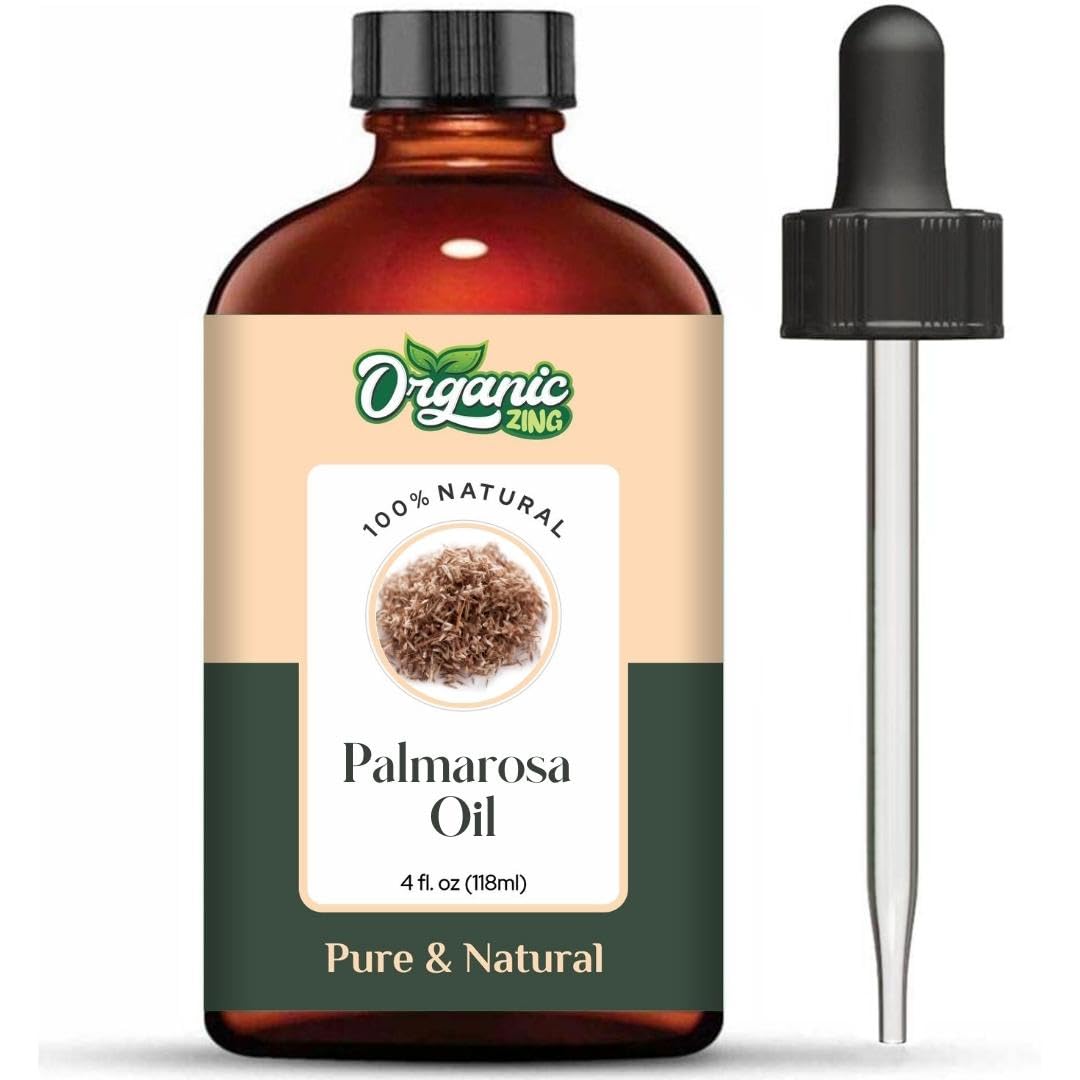 Pure Organic Palmarosa Essential Oil (Cymbopogon Martinii) - 100% Natural Aromatherapy Oil for Diffusers, Skincare & Haircare - 3.99 fl oz - Perfect for Relaxation, Massage & DIY Beauty Products