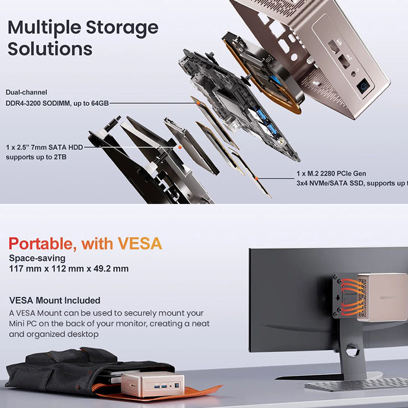 GEEKOM A5 Mini Gaming PC with AMD Ryzen 7/Ryzen 5 Processor - Compact & Powerful Desktop Computer for Gaming, Streaming & Office Work