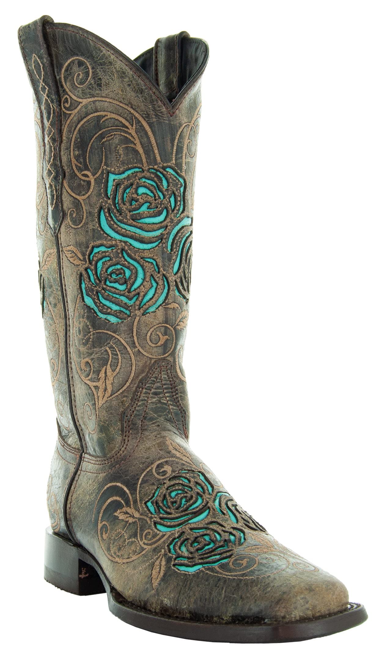 Soto Boots Turquoise Rose Country Cowgirl Boots for Women - Western Style Ankle Boots with Floral Embroidery (M50032) - Perfect for Line Dancing, Rodeos & Country Music Festivals