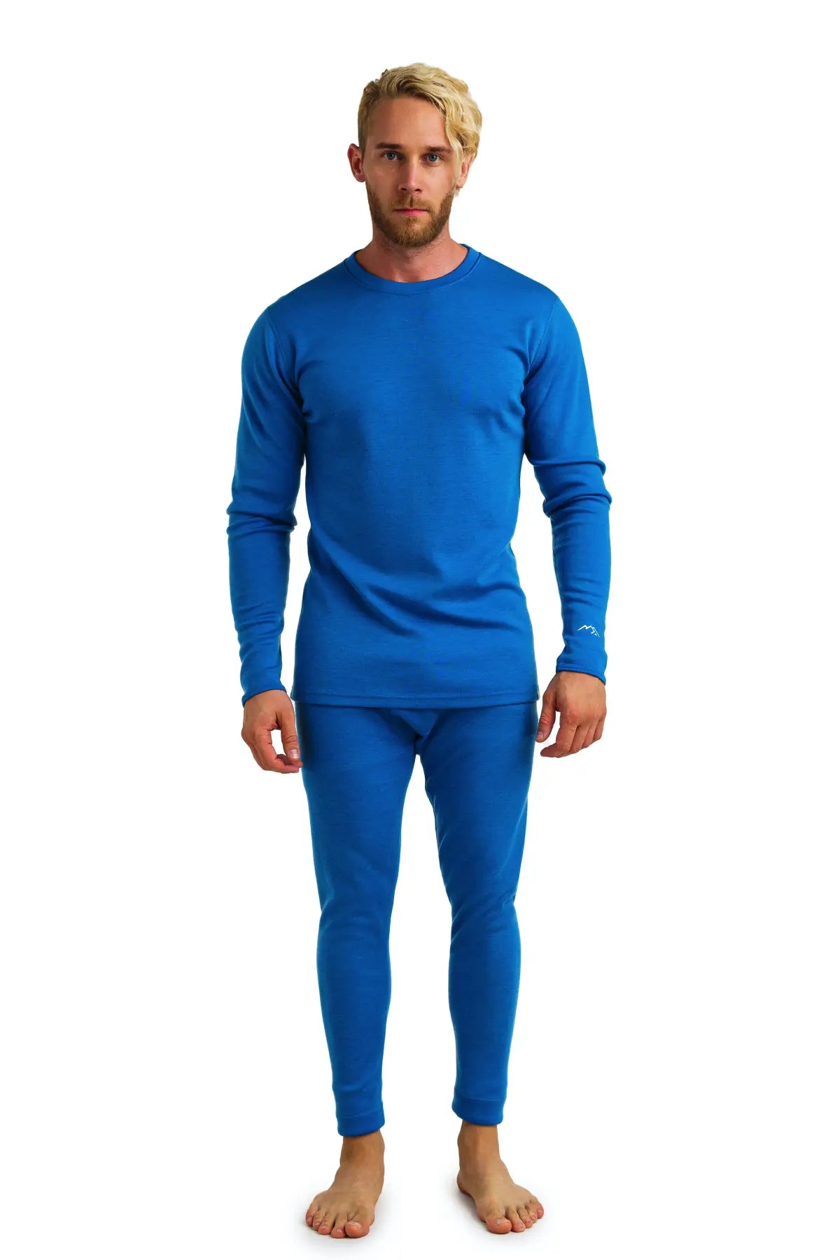 Men's Merino Wool Thermal Underwear Set 320 GSM - Ocean Blue | Winter Base Layer for Hiking, Skiing & Cold Weather Activities