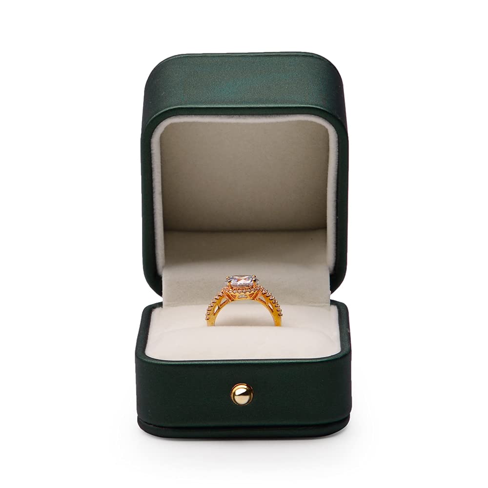 Luxury Velvet Engagement Ring Box - Elegant Green Jewelry Gift Case for Wedding Proposals, Anniversaries & Special Occasions | Perfect Ring Bearer Box, Bridal Jewelry Storage & Romantic Gift Idea for Her | Great for Proposals, Valentine's Day & Keepsake Moments