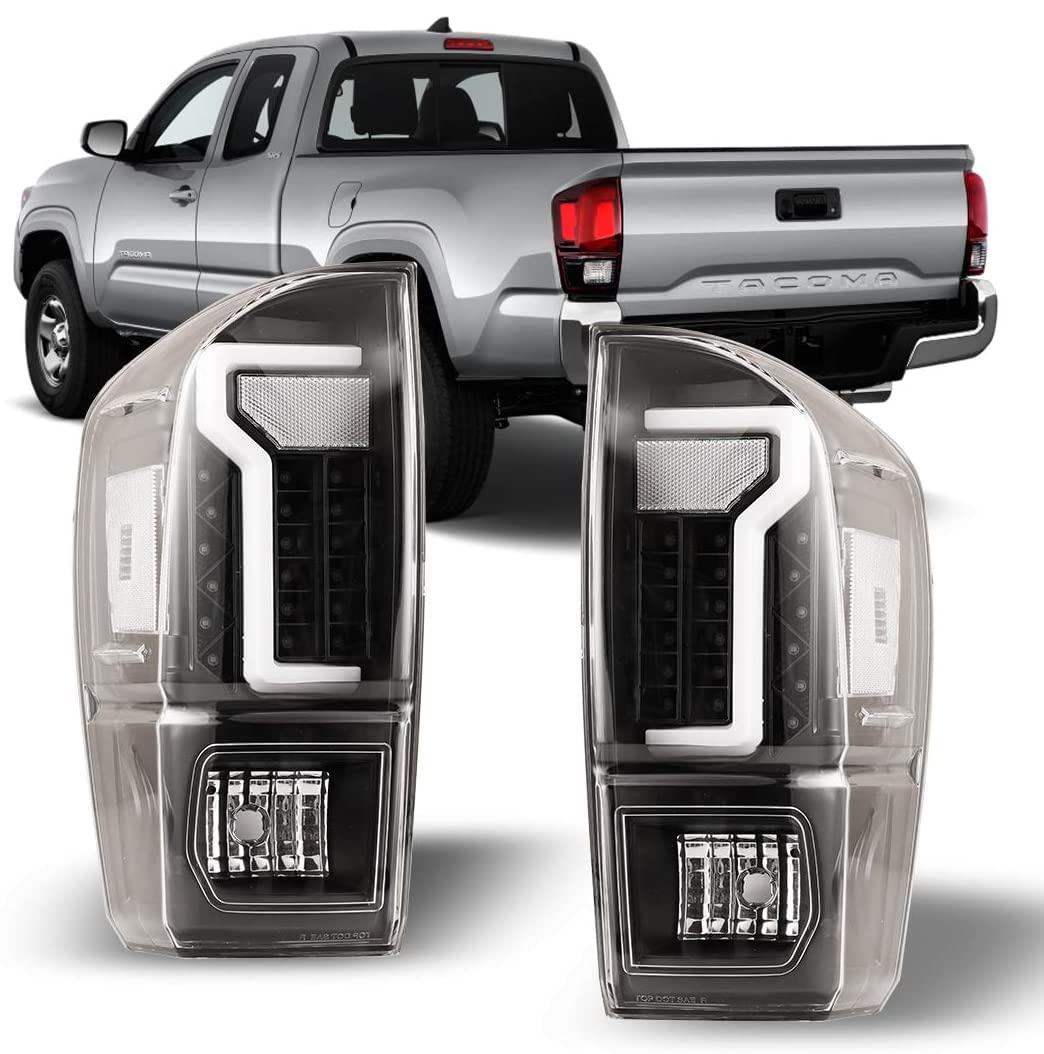 Winjet LED Tail Light Assembly for 2016-2022 Toyota Tacoma - DRL LED Rear Lights with Turn Signal & Brake Lights - Plug & Play (Matte Black/Clear Lens) - Perfect for Off-Roading & Night Driving Safety