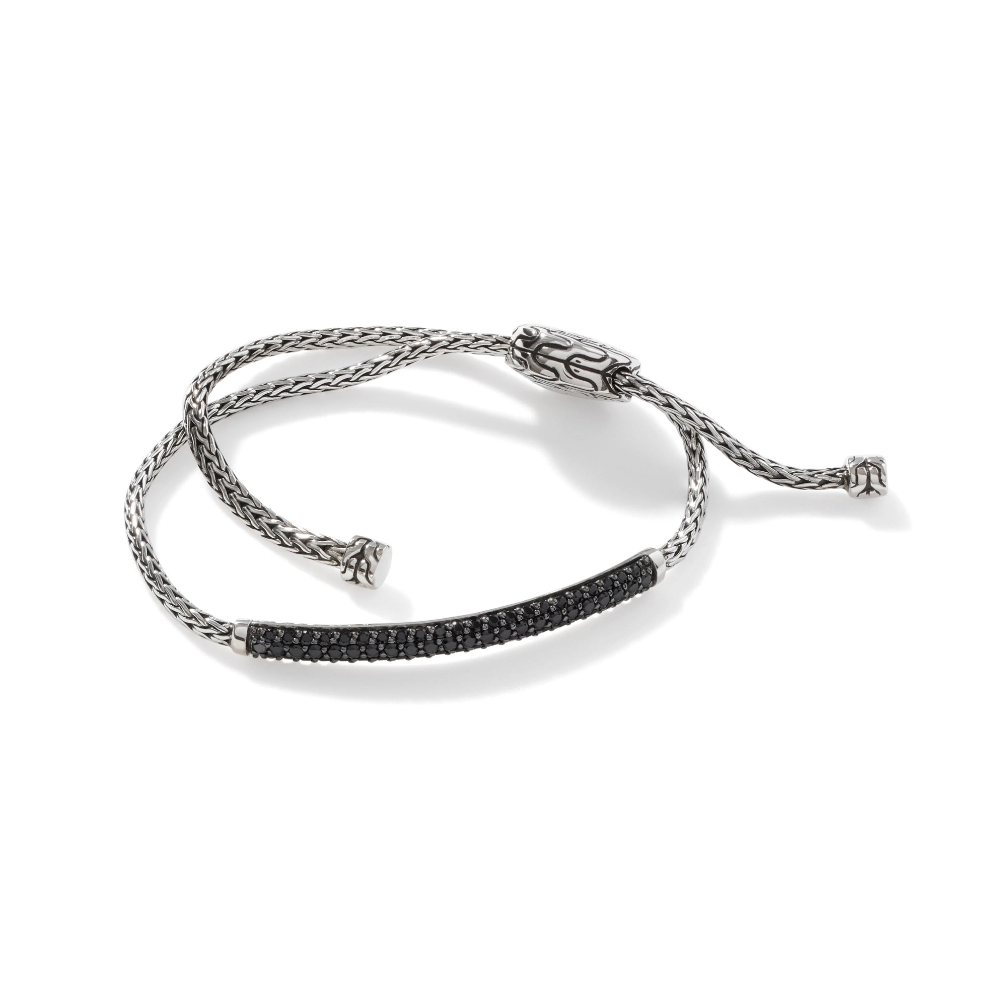 Black Sapphire Pull-Through Bracelet for Women - Adjustable Crystal Beaded Station Jewelry - Perfect for Parties, Weddings & Everyday Wear