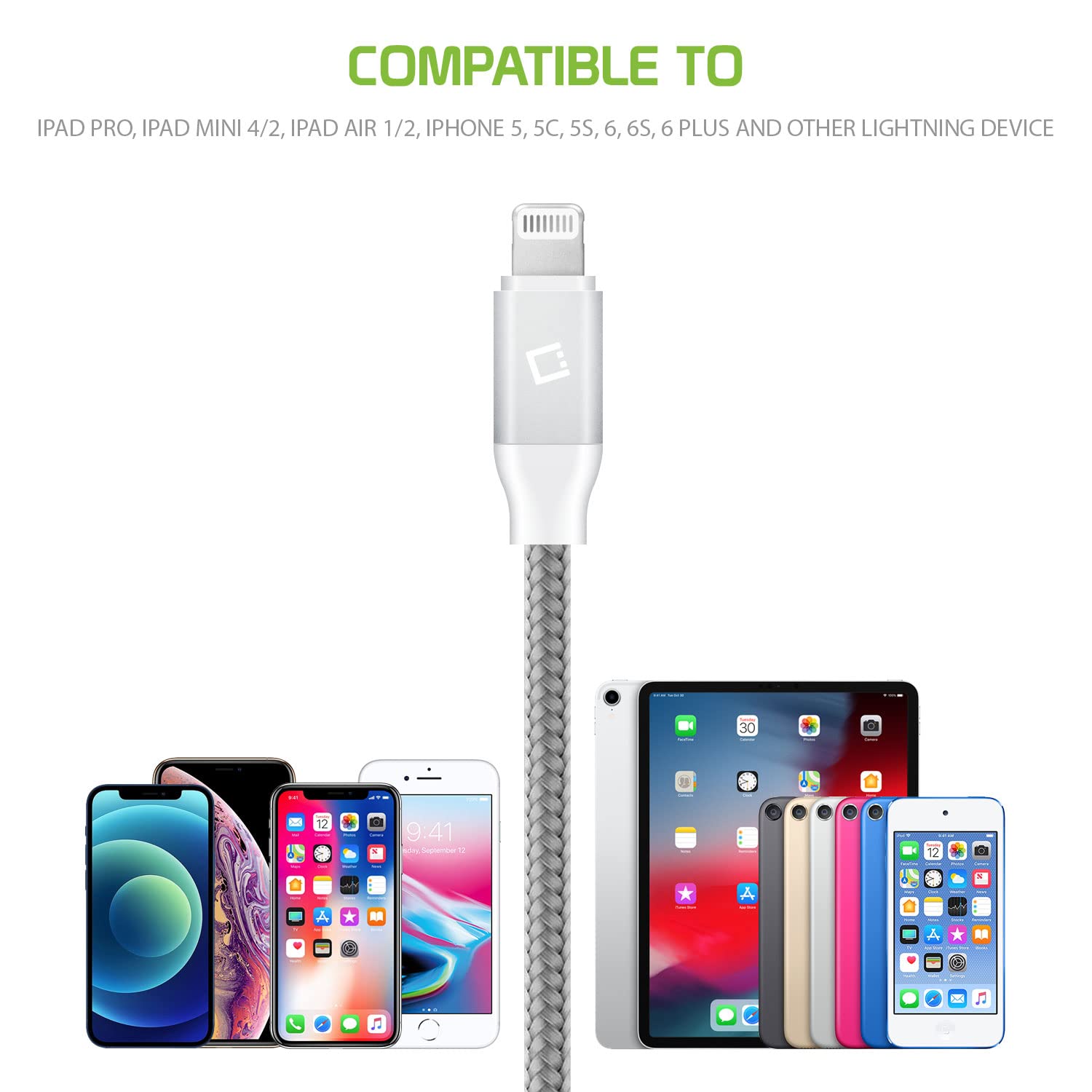 Heavy-Duty Nylon Braided Lightning Cable 10FT - Apple MFi Certified Charging Cord for iPhone 14/13/12/11/X/8/7 - Durable Fast Charging USB Cable for Home, Office, Car & Travel