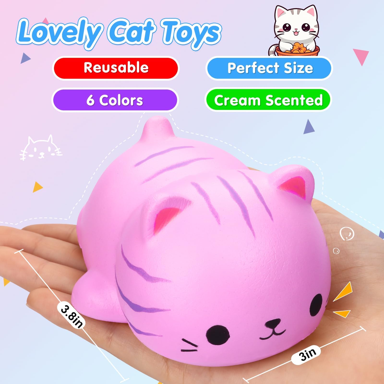 6PCS Jumbo Cat Squishies Stress Balls - Slow Rising Fidget Toys for Kids & Adults - Perfect for Classroom Prizes & Party Favors