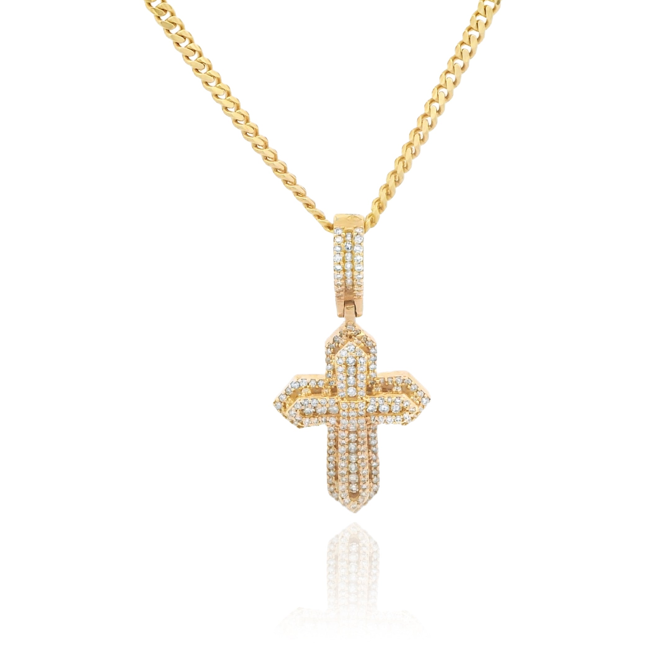 14K Solid Gold Diamond Cross Pendant with Cuban Miami Chain (2.8mm, 24 Inches) - Elegant Religious Jewelry for Women & Men - Perfect for Gifts, Weddings, Baptisms & Everyday Wear | JTJ™
