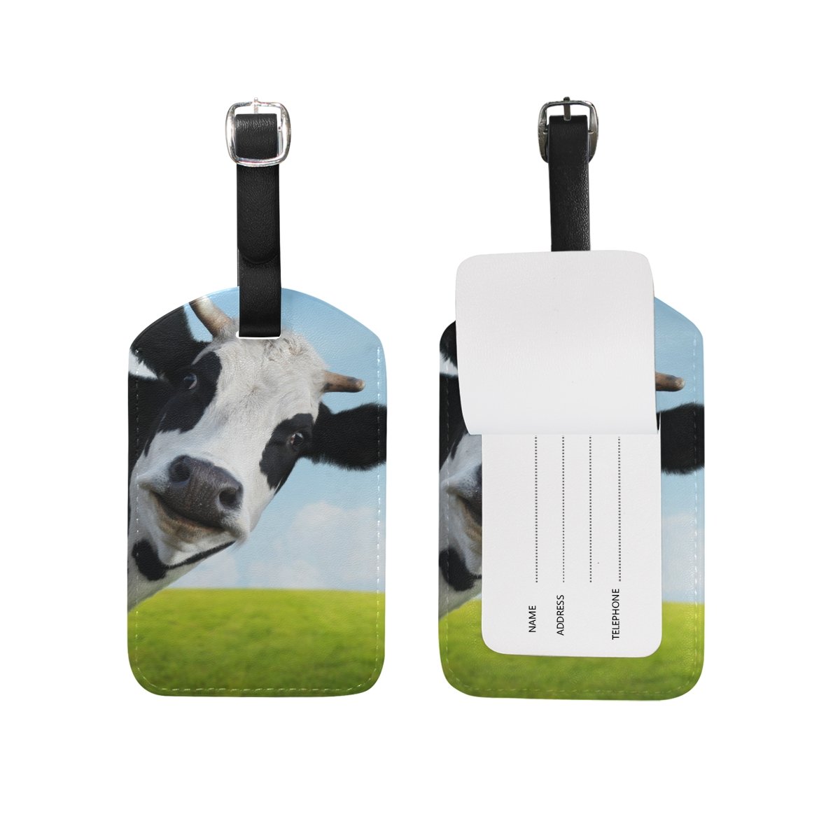 Funny Cow Luggage Tag - Leather Travel ID Label for Suitcases & Bags - Perfect for Airports, Vacations & Business Trips - 1 Piece