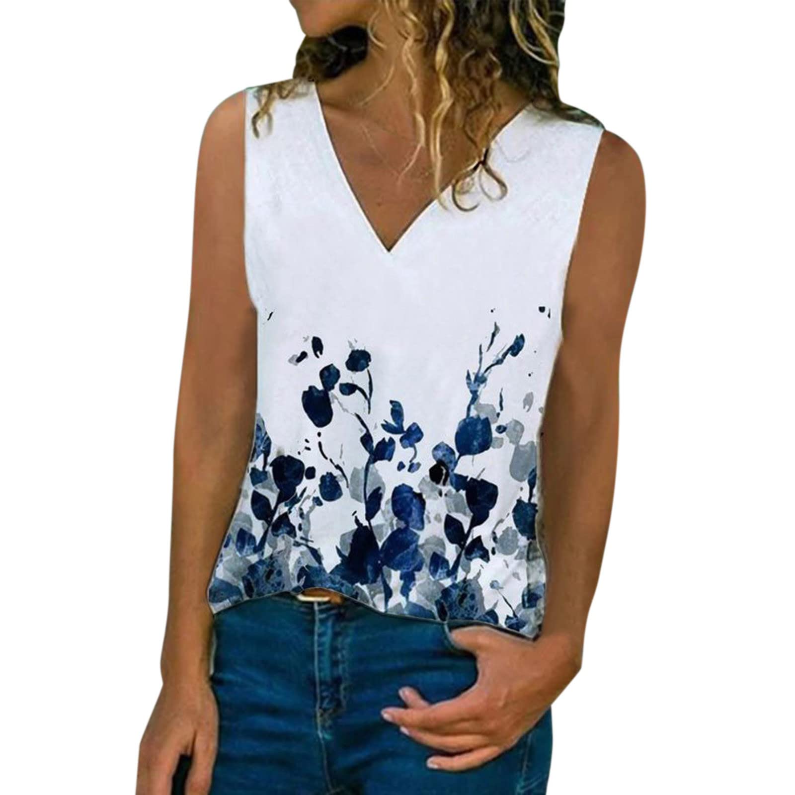 Trendy Women's Sleeveless V-Neck Tunic Tops - Summer Loose Fit Plus Size 4XL T-Shirts for Casual Wear, Beach Outings & Everyday Comfort