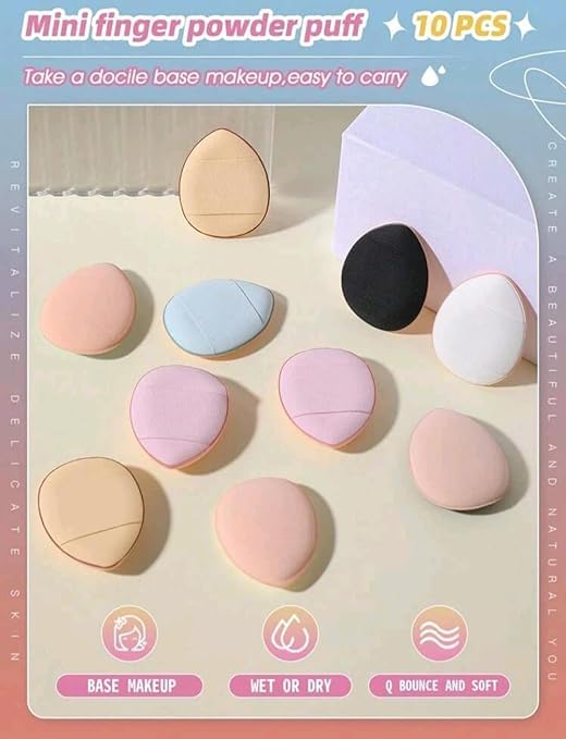 BANIRA Mini Finger Powder Puff - Soft Makeup Blender Sponge for Foundation & Concealer (4pcs, Multicolor) - Perfect for Travel, Touch-ups & Flawless Finish