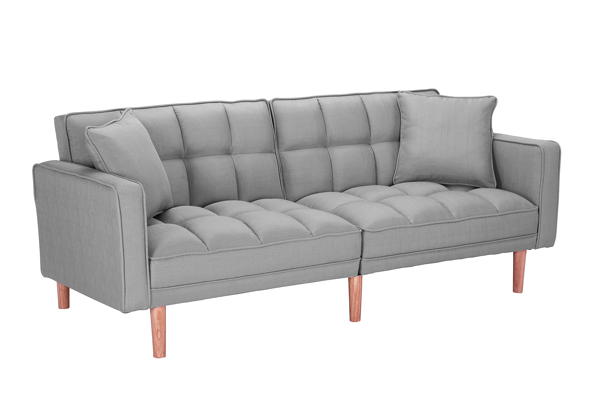 Convertible Futon Sofa Bed - Modern Linen Upholstered Folding Sleeper Sofa with 2 Pillows, 75