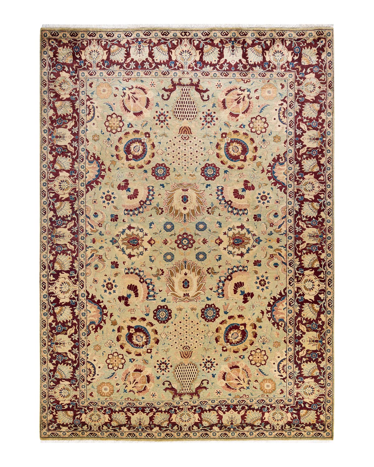 Handmade Wool Traditional Oriental Mogul Green 6x9 Area Rug - One of a Kind Hand Knotted Solo Rugs for Living Room, Bedroom & Home Decor