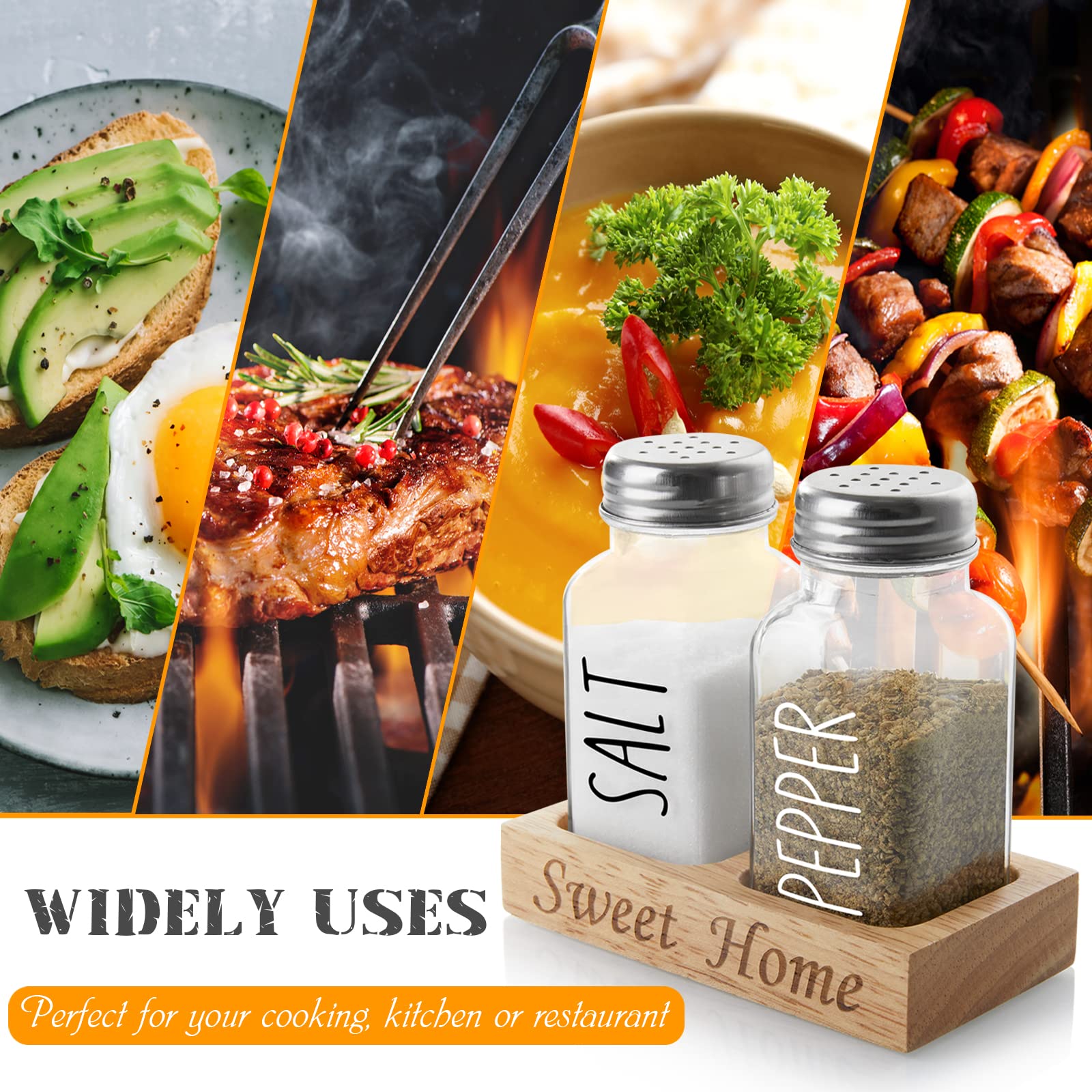 Dopeca Clear Glass Salt and Pepper Shakers Set with Wooden Holder - 2.7 oz Refillable Kitchen Seasoning Dispenser for Countertop or Dining Table - Perfect Wedding Gift & Home Decor Accessory - Ideal for Everyday Cooking, Entertaining, and Restaurant Use