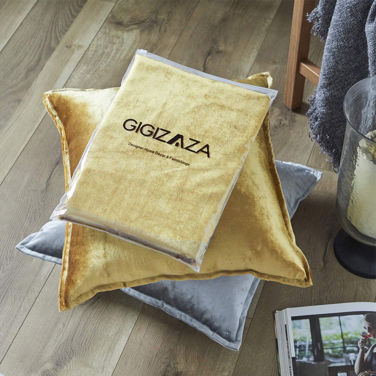 Luxury Gold Velvet Decorative Throw Pillow Covers 22x22 Inches - Set of 2 Square Couch Sofa Pillow Covers for Living Room, Bedroom & Home Decor - Soft & Elegant Accent Pillows for Couch, Sofa or Chair