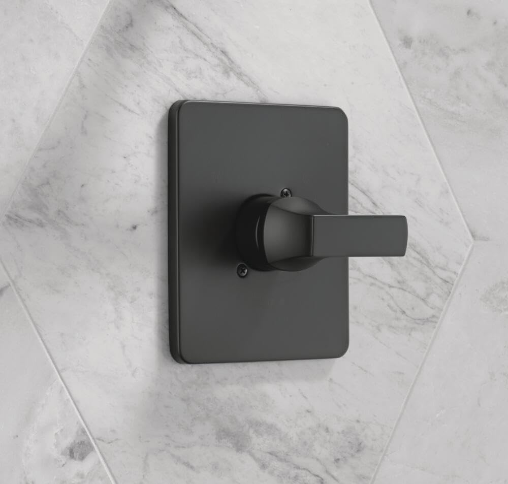 Delta T14037-BL Velum 14 Series Matte Black Single-Function Shower Valve Trim Kit with Handle - Shower Faucet Trim for Bathroom Remodel (Valve Not Included) - Perfect for Modern Home Bathrooms and Spa-Like Showers