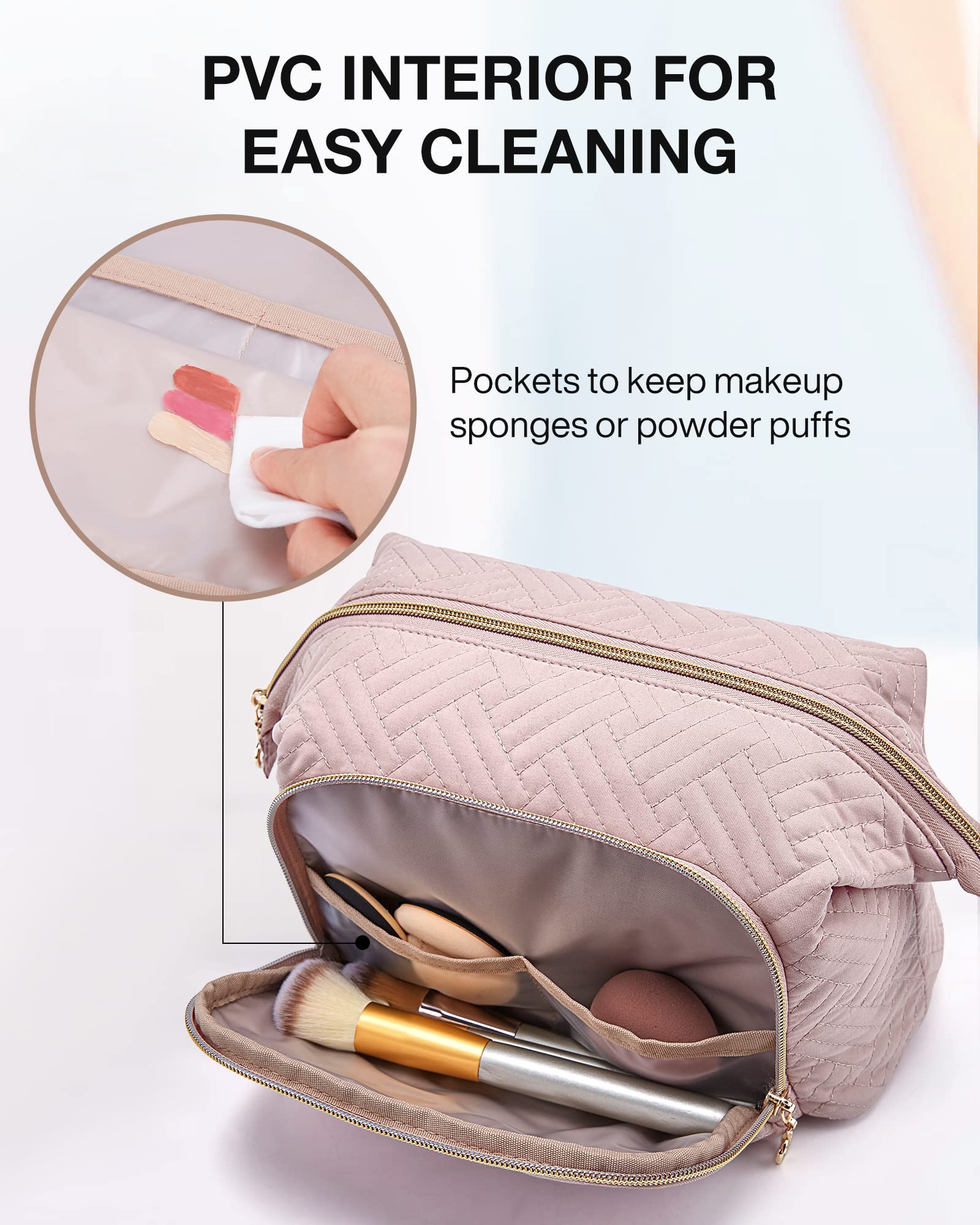 BAGSMART Travel Makeup Bag - Large Cosmetic Organizer Case for Women, Wide Open Toiletry Pouch for Brushes & Accessories | Perfect for Travel, Gym & Daily Essentials