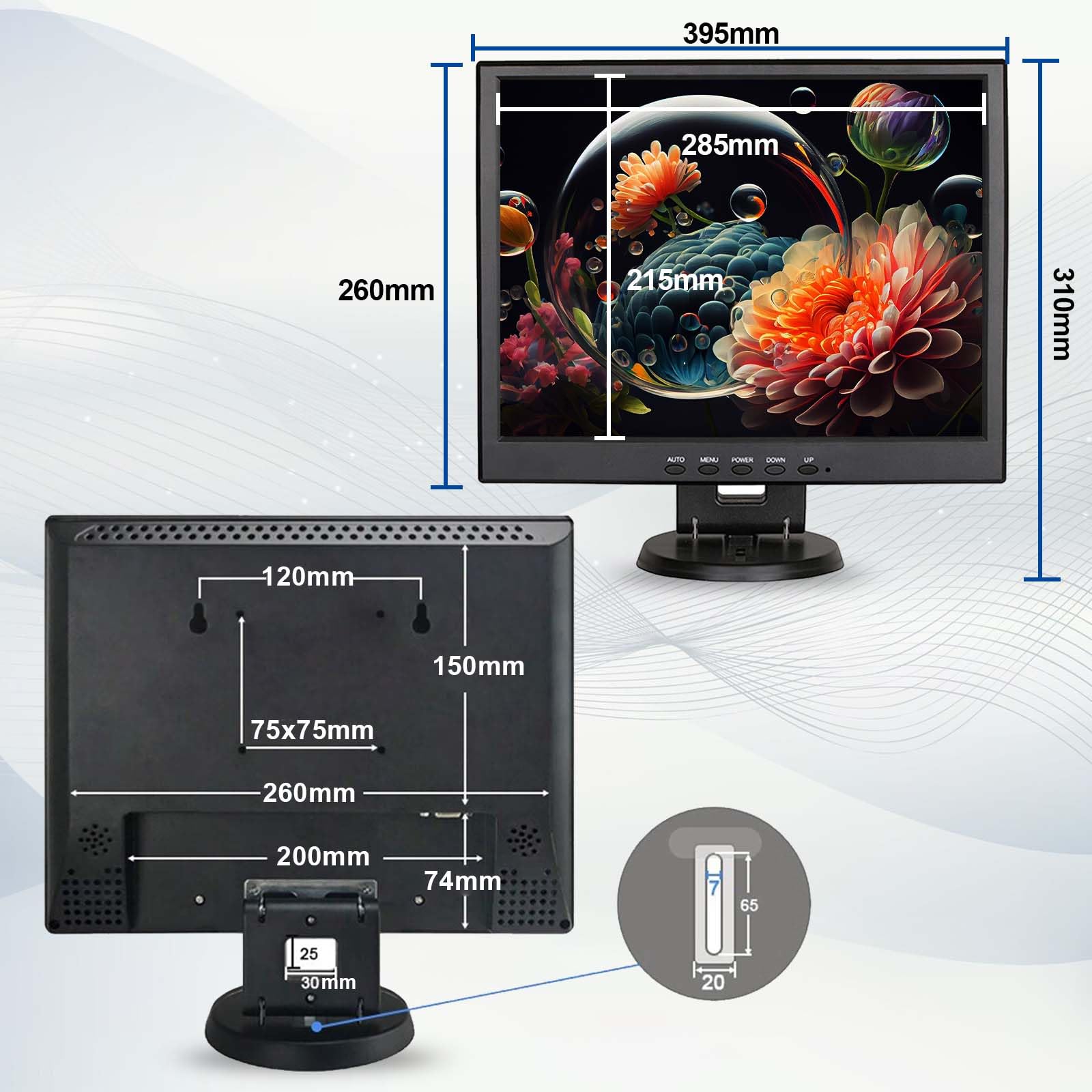 15 Inch LCD Monitor with 1024x768 Resolution - HDMI & VGA PC Display for Home Office | Security Screen with BNC/AV/USB Inputs & Built-in Speakers | Ideal for Surveillance, Gaming, and Workstations