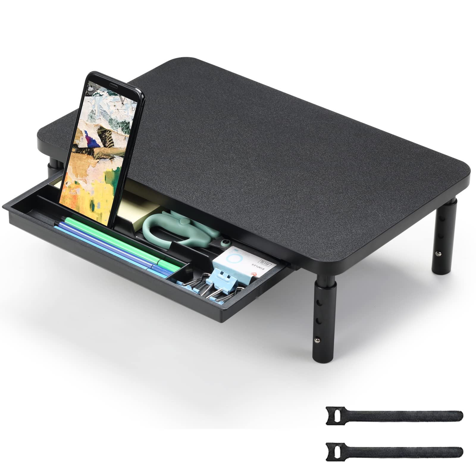 Adjustable Monitor Stand Riser - 3 Height Settings, Ergonomic Laptop & Computer Stand for Office & Home, Black Plastic Base for PC, iMac, Printer (Perfect for Workspace Organization & Eye Strain Relief)