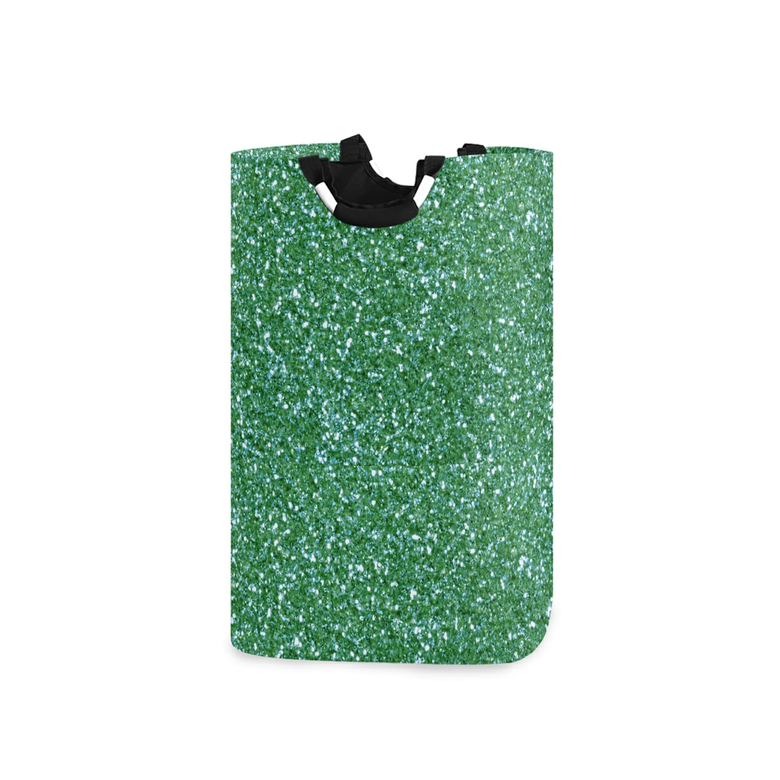 Collapsible Green Glitter Laundry Basket - Large Foldable Clothes Hamper with Handles for Nursery, Kids Room, Bedroom, Dorm & Bathroom Storage | Perfect for Organizing Toys, Clothes & Linens