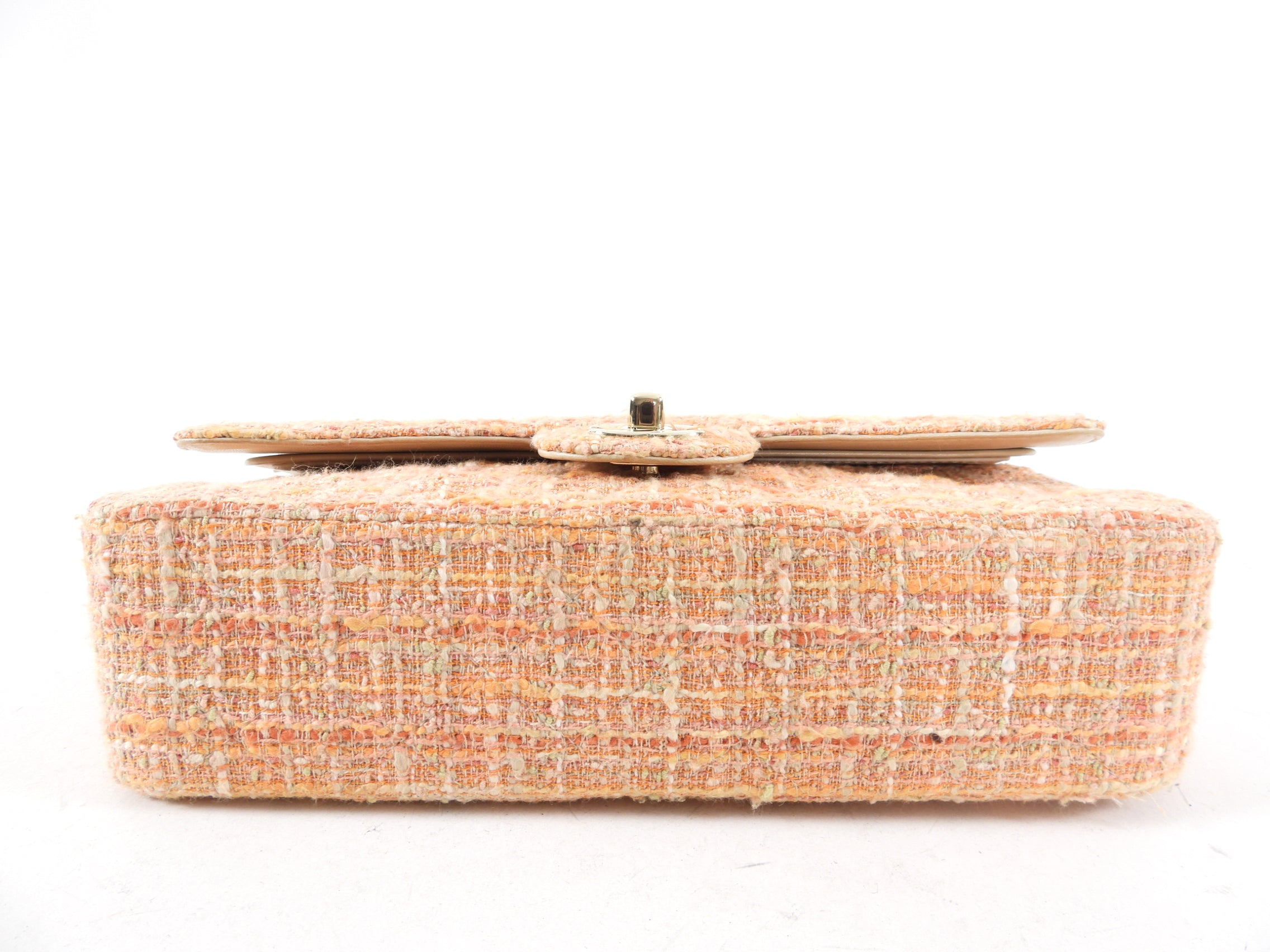 Chanel 2005 Peach Tweed Medium Classic Double Flap Bag - Vintage Designer Handbag for Women | Perfect for Parties, Weddings & Special Occasions
