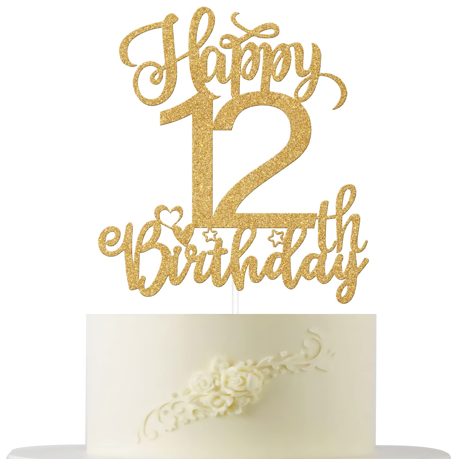 12th Birthday Cake Topper - Gold 'Cheers to 12 Years' Cake Decorations for Pre-Teen Party Supplies | Perfect for 12 Year Old Birthday Celebrations, Home Decor & Special Occasions