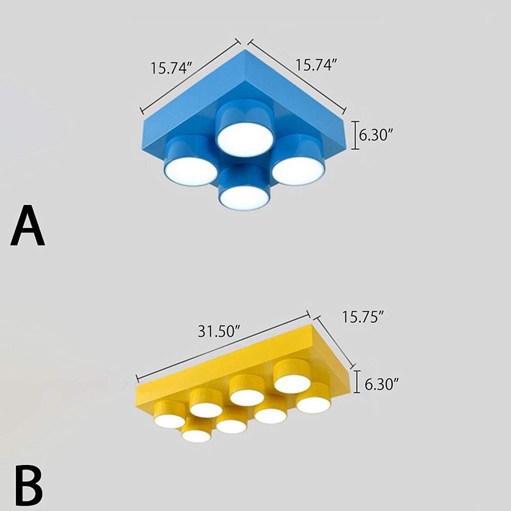Modern Kids Ceiling Light - Creative Colorful Block Toy Design, Acrylic Flush Mount Fixture for Children's Bedroom, Nursery & Playroom - Perfect for Kindergarten, Playground & Kids Room Lighting (Square, Yellow)