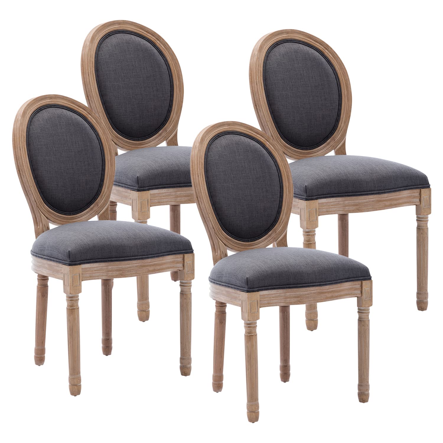 Kiztir French Country Dining Chairs Set of 4 - Farmhouse Style Round Back Upholstered Chairs with Solid Wood Legs for Dining Room, Kitchen, Bedroom or Restaurant | Mid Century Modern Design for Home Decor & Commercial Use