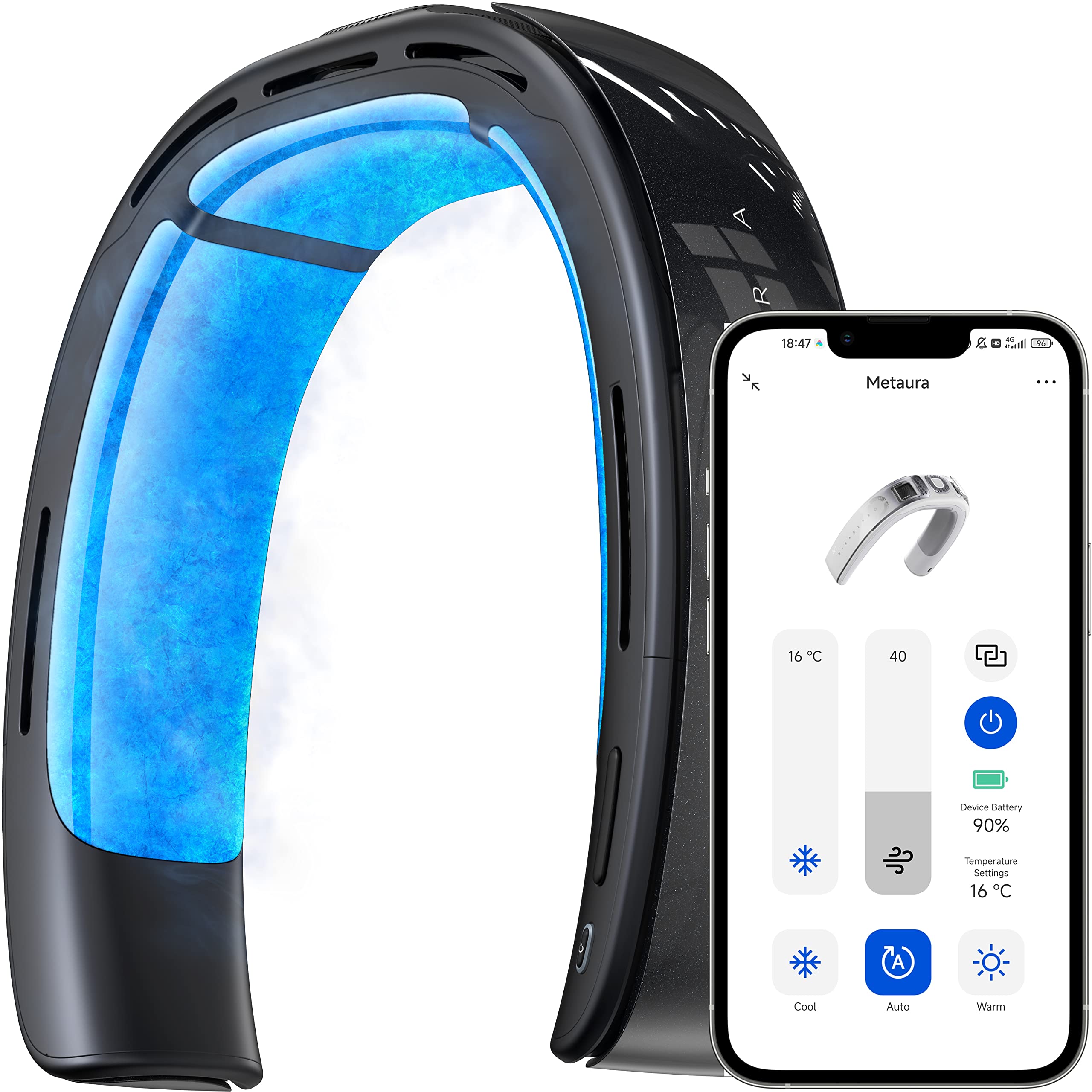 iSwift Metaura Pro Wearable Neck Air Conditioner - AI Temperature Control, Rechargeable & Wireless, Bladeless Personal Cooling Fan for Travel, Office, Outdoor - Phantom Black | Portable AC for Summer, Sports, Gym, Hiking