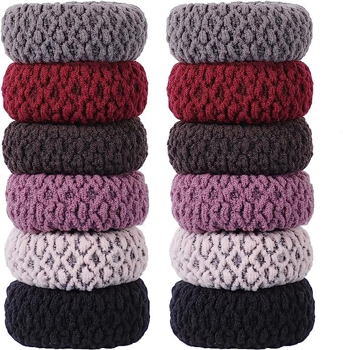NAKAS Thick Soft Hair Bands for Women & Girls - No Break No Damage Hair Ties & Ponytail Holders for All Hair Types (12-Pack, Multicolor) - Perfect for Workouts, Yoga, and Everyday Styling