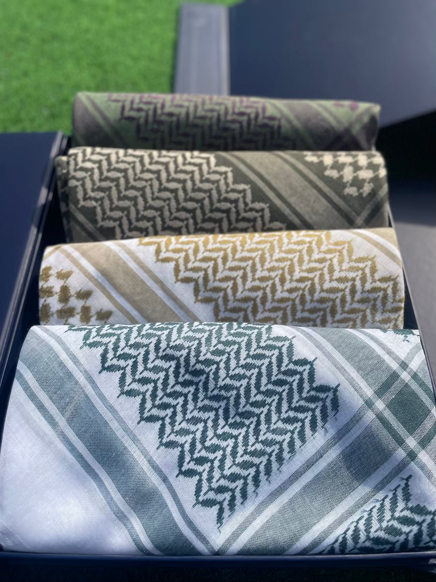 Exclusive Moss & Gold Keffiyeh 4-Piece Set - Limited Edition Scarf Collection for Men & Women - Perfect for Travel, Fashion, and Cultural Events