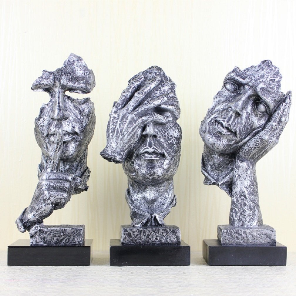 Creative Abstract The Thinker Statue - Modern Face & Hand Sculpture Desk Decor for Office & Home (Silver Finish) | Perfect for Bookshelf Display, Meditation Space & Intellectual Gift Idea