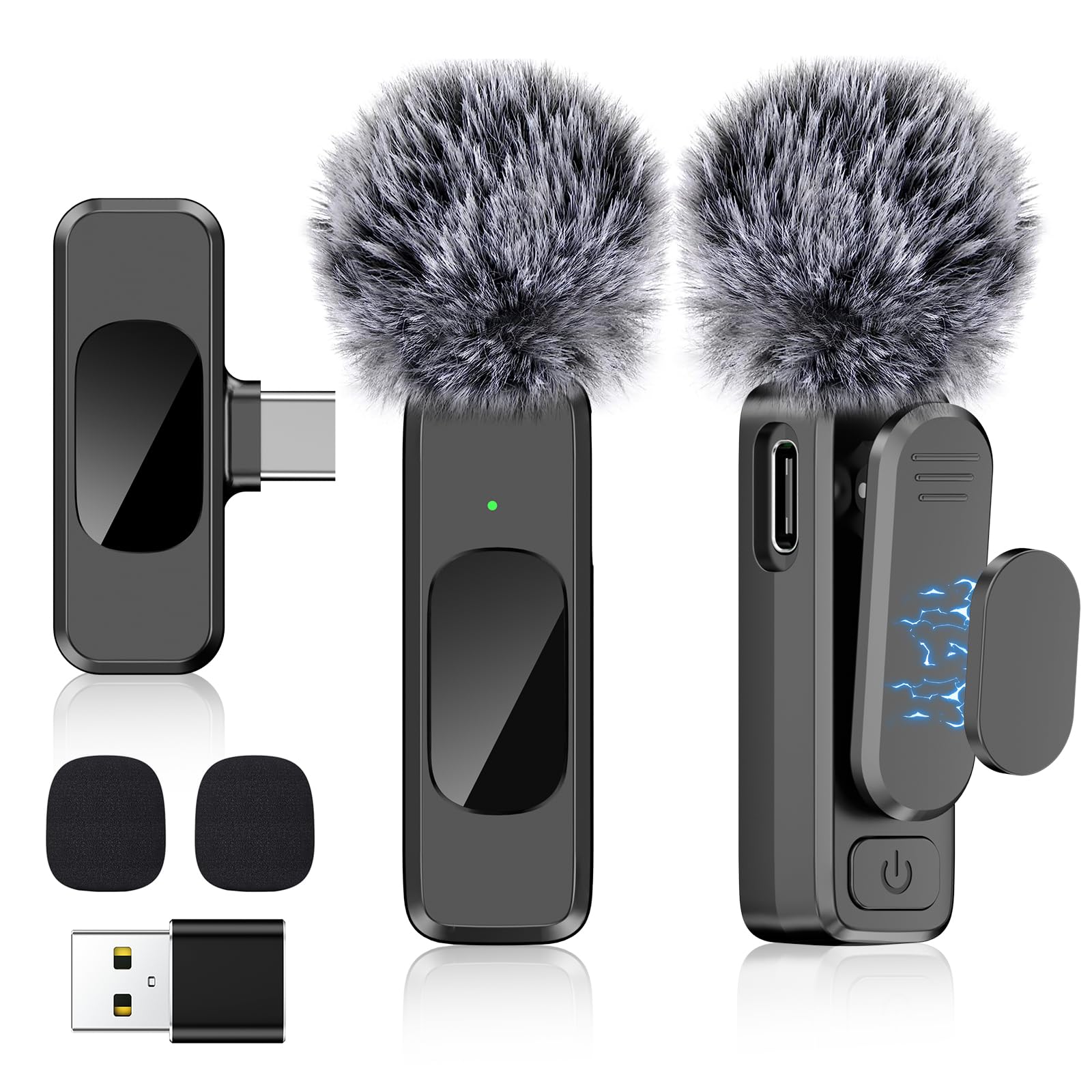 USB C Wireless Lavalier Mic for iPhone 15/Android/PC - Noise Cancelling Lapel Mic for Streaming & Videos