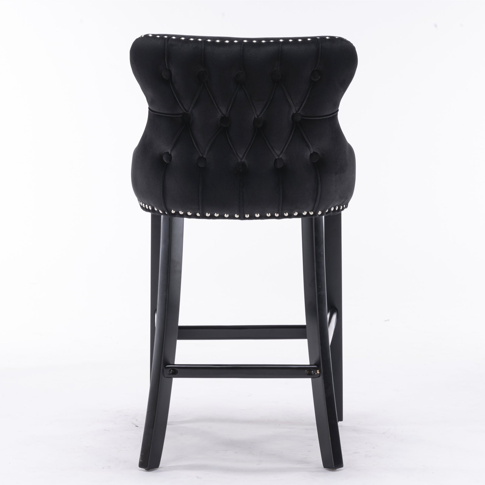 Modern Velvet Upholstered Wingback Bar Stools with Button Tufting & Wooden Legs - Set of 4 Black Bar Chairs with Chrome Nailhead Trim for Kitchen Island, Home Bar & Dining Room Decor - SW1824BK