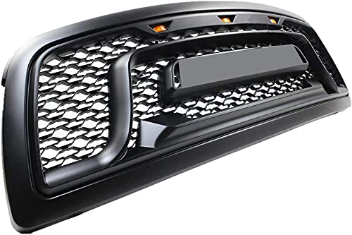 Rebel Style Front Replacement Grill for Ram 1500 2009-2012 | Matte Black Grille Kit with LED Amber Lights & Letter Inserts (Excludes Chrome Letter) | Off-Road & Truck Customization Upgrade