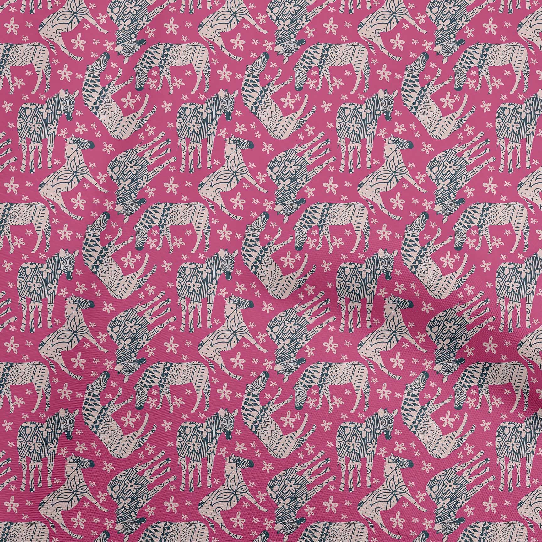 oneOone Viscose Chiffon Pink Floral Animal Print Fabric by The Yard - 42 Inch Wide Soft Draping Material for Dresses, Scarves & Home Decor